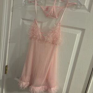 Pink Feathered Lingerie Set